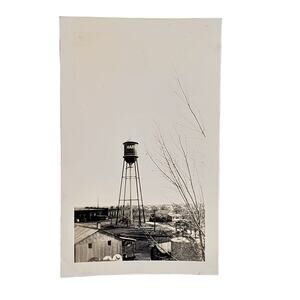 Vintage B & W 1940s Harvey Water Tower Scenery Tree Building 4.5" x 3"